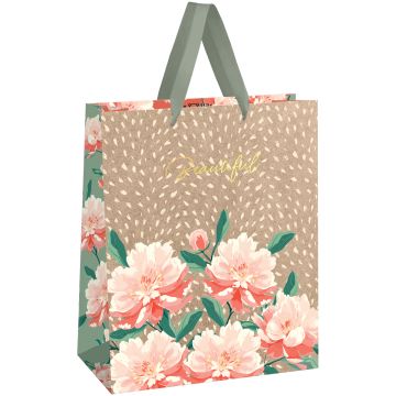 Пакет подарочный бумажный (33х42х12) крафт фольга MESHU Flowers 1/12