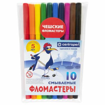 Фломастеры 10цв смываемые вентилируемый колпачок CENTROPEN Пингвины 1/24