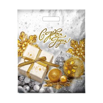 НГ Пакет с вырубной ручкой (38х47)-60 Праздничный час 50/500