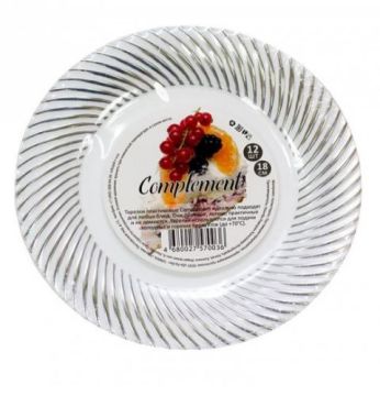 Тарелка пластиковая d-230 Compliment белая с серебряной волной  (6шт) 1/20