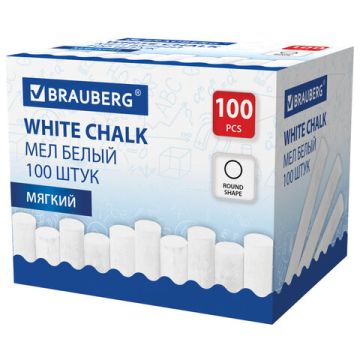 Мелки школьные белые 100шт  круглый мягкий BRAUBERG 100/3000