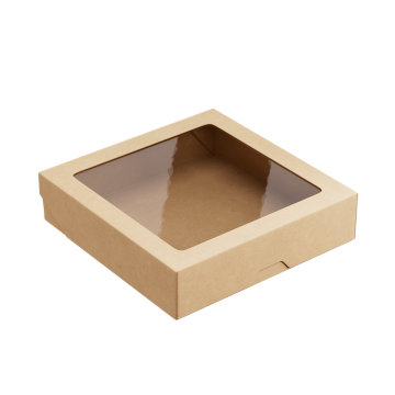 Контейнер бумажный с окном 1500мл 200х200х48мм крафт ламин OneBox 1EA 25/150