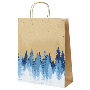 НГ Пакет подарочный крафтовый (22х25х12) с крученой ручкой Лес 1/250