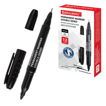 Маркер перманентный черный 0,8/3мм двусторонний наконечники Double BRAUBERG 1/12