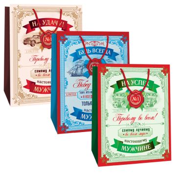 Пакет подарочный бумажный (26х32х13) Микc № 4 муж 1/240