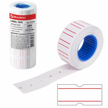 Этикет-лента (21х12) бел с красн полосой 600 шт/рул/д/пистолета BRAUBERG 5/100