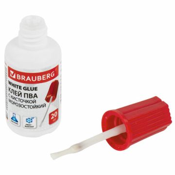 Клей ПВА 20г с кисточкой морозостойкий BRAUBERG 1/10/120