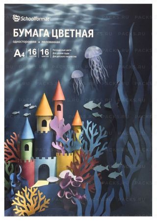 Цветная бумага А4 16л 16цв мелованная Schoolformat 1/40