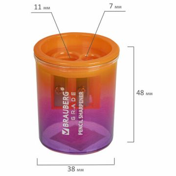 Точилка 2 отверстия с контейнером цвет ассорти Grade BRAUBERG 1/12/720
