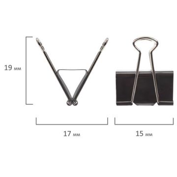 Зажимы для бумаг 15мм на 45л (12шт) черные в картонной коробке Brauberg 1/12