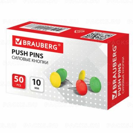 Кнопки канцелярские 10мм (50шт) металлические цветные Brauberg 1/100