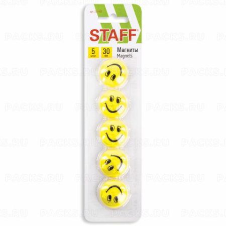 Магниты STAFF BASIC СМАЙЛИК D 30мм, желтые
