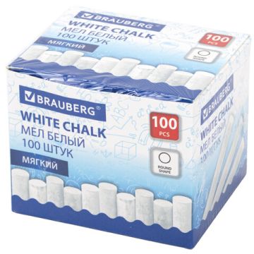 Мелки школьные белые 100шт  круглый мягкий BRAUBERG 100/3000 (Клиент)