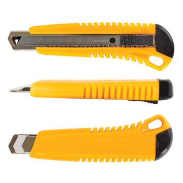 Нож канцелярский 18мм большой с метал. направляющими автофиксатор+2лезвия, блистер Brauberg 1/12