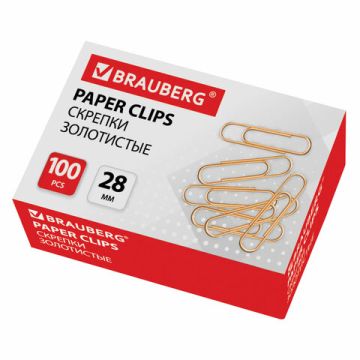 Скрепки 28мм 100шт золотистые BRAUBERG 1/10/300 (клиент)