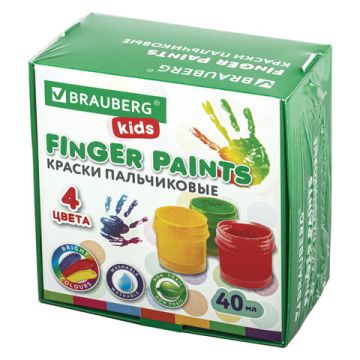 Краски пальчиковые для малышей от 1 года 4цв по 40мл Brauberg Kids 1/30