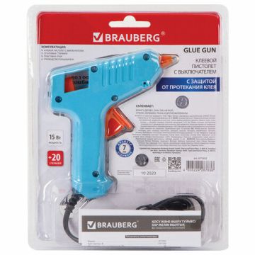Клеевой пистолет 15 Вт для стержня 7мм компл 20 стержней BRAUBERG 1/12/24