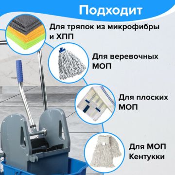 Тележка уборочная BRABIX Проф 1-съемное ведро 25л мех.отжим корзина метал.каркас синяя 1/1 (клиент)