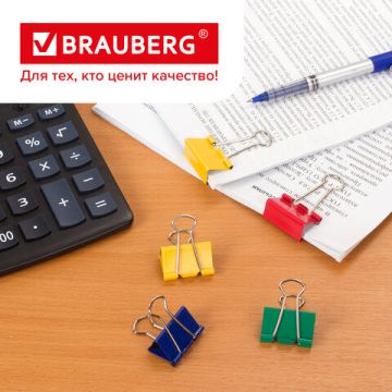 Зажимы для бумаг 32мм на 140л (12шт) цветные в картонной коробке Brauberg 1/12/120