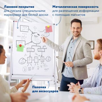 Доска магнитно-маркерная НА СТЕНДЕ 90х60 см, 2-сторонняя, BRAUBERG (Клиент)