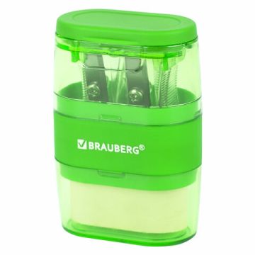 Точилка 2 отверстия 2в1 с ластиком ассорти BRAUBERG Double 1/12 (Клиент)