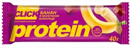 Продукты, Батончик фруктовый Click Банан в молочном шоколаде 40 г 1/15