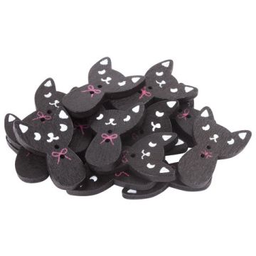 Пуговицы декоративные КОШЕЧКИ, дерево, 27*18мм, 16шт., черные, ОСТРОВ СОКРОВИЩ (вывод)