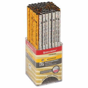 Карандаш ч/гр HB ассорти, дисплей Hologram BRAUBERG PREMIUM TURKEY 1/72/1728