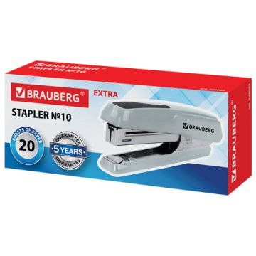Степлер №10 до 20л с антистеплером серый Extra BRAUBERG 1/24