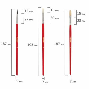 Кисти 3шт Белка круглая №3, Коза круглая №4, Щетина плоская №6 ПИФАГОР  1/12