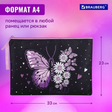 Папка для тетрадей А4 1отделение, полиэстер, на молнии с ручкой Flower BRAUBERG 1/12/96