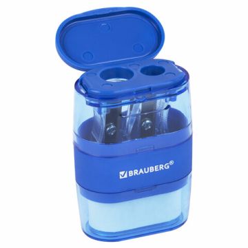 Точилка 2 отверстия 2в1 с ластиком ассорти BRAUBERG Double 1/12 (Клиент)