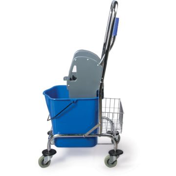 Тележка уборочная BRABIX Проф 1-съемное ведро 25л мех.отжим корзина метал.каркас синяя 1/1 (клиент)
