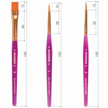 Кисти 3шт синтетика круглые №1, 2 плоская №3 ЮНЛАНДИЯ 1/12