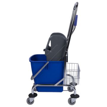 Тележка уборочная BRABIX Проф 1-съемное ведро 25л мех.отжим корзина метал.каркас синяя 1/1 (клиент)