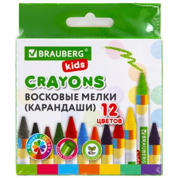 Карандаши восковые 12цв BRAUBERG KIDS 1/24/288