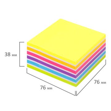 Блок самоклеящийся (стикеры) 76х76мм 400л 7цв Неоновый Юнландия 1/6/96 (Клиент)