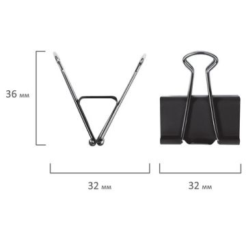 Зажимы для бумаг 32мм на 140л (12шт) черные в картонной коробке Staff 1/12/240