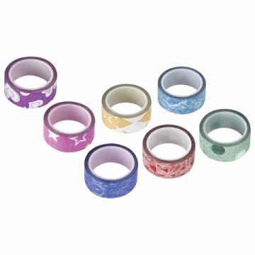 Клейкие ленты 15мм х 3м декоративные 7цв с блестками Узоры  ОСТРОВ СОКРОВИЩ 1/12/144