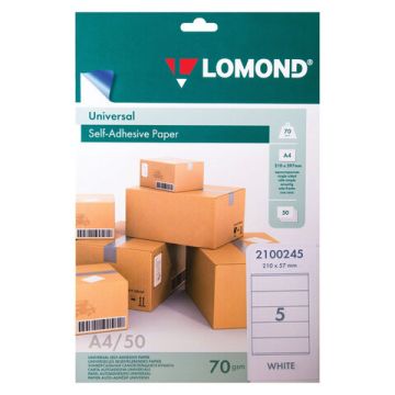 Этикетка самоклеящаяся 210х57мм 5этикеток на листе А4 70 г/м2 белая LOMOND 1/50/1350 (Клиент)