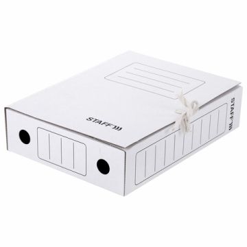 Папка архивная с завязками А4 (325х250мм), 75мм, до 700л, микрогофрокартон, БЕЛАЯ, STAFF, 128869