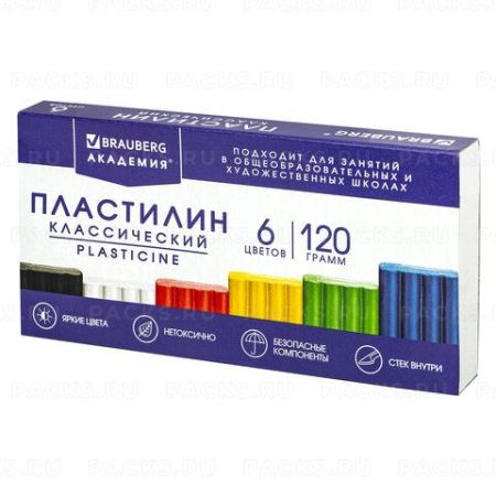 Пластилин 06цв 120г классический со стеком BRAUBERG 1/32
