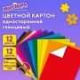 Цветной картон А4 12л 12цв глянцевый ЮНЛАНДИЯ 1/38