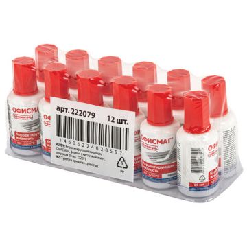 Корректирующая жидкость штрих 20мл флакон с кисточкой быстросохнущая ОФИСМАГ 1/12