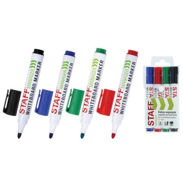 Маркер для доски НАБОР 4шт с клипом 3мм STAFF MANAGER 1/30