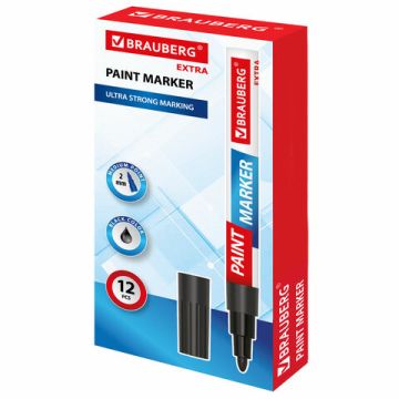 Маркер-краска лаковый черный 2мм нитро-основа алюм корпус BRAUBERG EXTRA 1/12/864