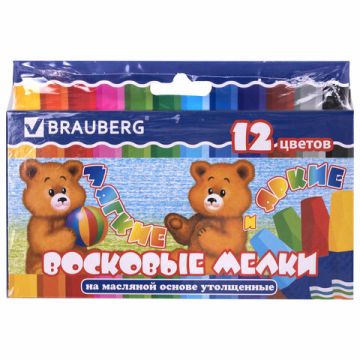 Мелки восковые 12цв утолщенные на масляной основе яркие цвета ПИФАГОР 1/12/144