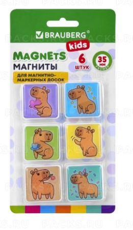 Магниты BRAUBERG KIDS 35мм НАБОР 6шт Капибара 1/24