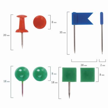 Силовые кнопки-гвоздики НАБОР кнопки, шарики, кубики, флажки по 60шт, цилиндр Brauberg 1/8/40