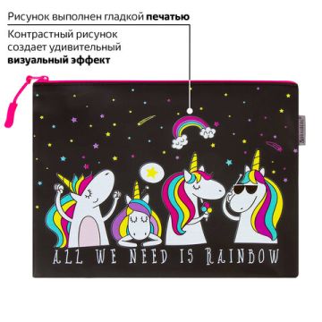Папка для тетрадей А5 25х20 мягкий, водонипроницаемая молния Unicorns BRAUBERG 1/50/100